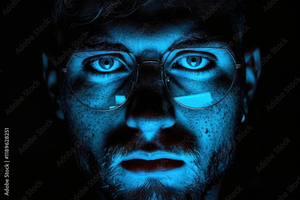 A man with glasses and a beard is staring at the camera A man with glasses and a beard is staring at the camera