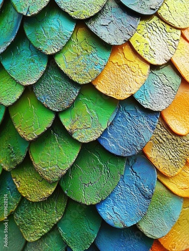 Wallpaper Mural Close-Up of Vibrant Multicolored Scales in Green, Blue, and Orange Hues Torontodigital.ca