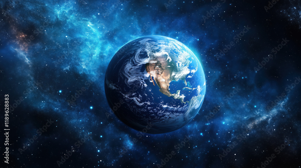 Detailed View of Earth from Space During the Night, with Artificial Lights Highlighting Countries and Regions, Set Against the Infinite Expanse of Space Detailed View of Earth from Space During the Night, with Artificial Lights Highlighting Countries and Regions, Set Against the Infinite Expanse of Space