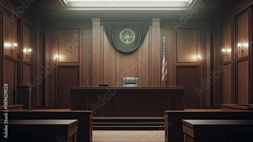 An image of a courtroom setting with an empty witness stand, capturing the solemn atmosphere of legal proceedings,