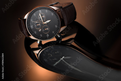 Creativity, art. Wrist watch. Reflection of a wrist watch.