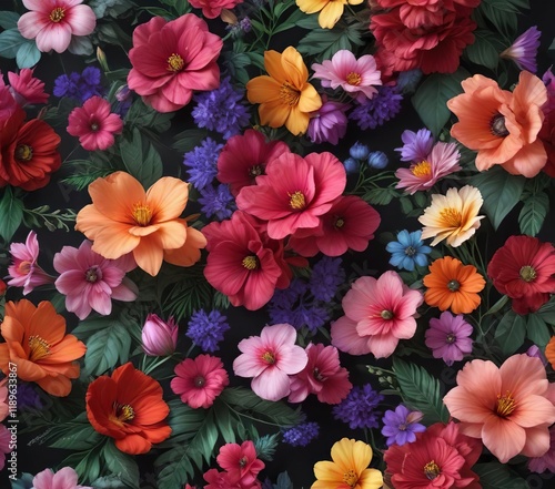 Wallpaper Mural Vibrant Spring Florals in Dark Background Color Palette, acrylic, nature Torontodigital.ca