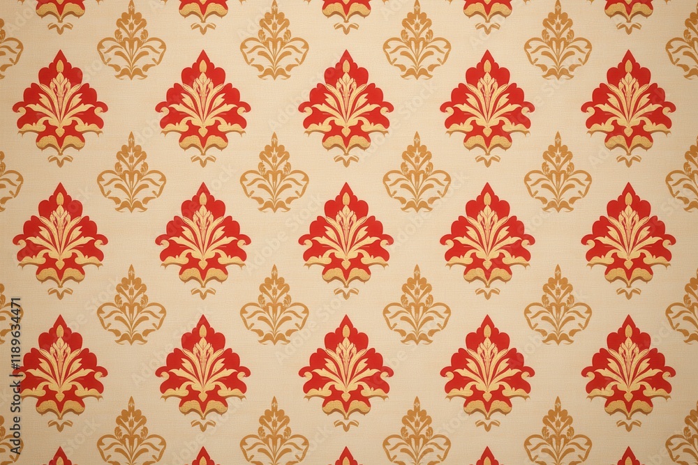 Thai Elegance: Red and Gold Intricate Floral Pattern with Thai Cultural Influence Thai Elegance: Red and Gold Intricate Floral Pattern with Thai Cultural Influence