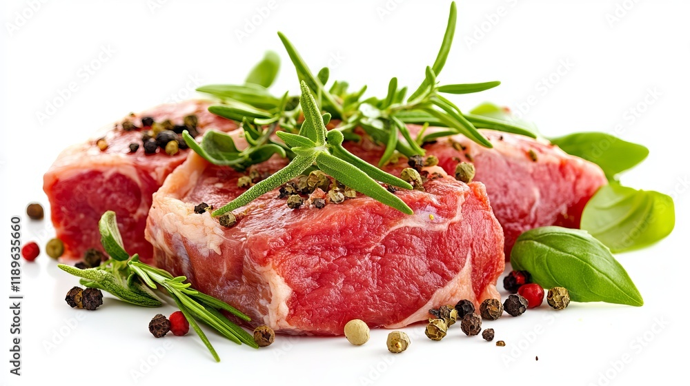 Fresh, uncooked meat placed against a white background. Fresh, uncooked meat placed against a white background.