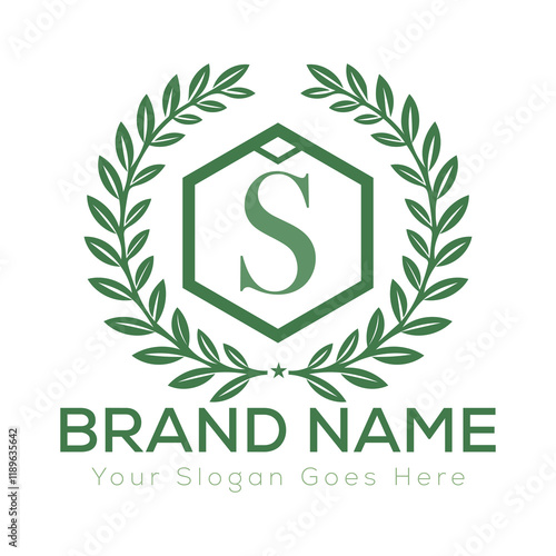 Luxury Laurel Wreath Letter Logo Design with Hexagon Frame for Zesty Branding
 photo