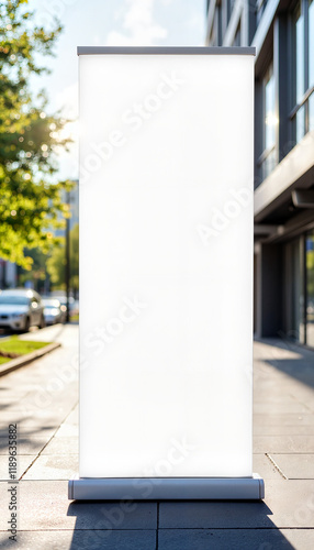 Blank outdoor banner mockup in urban setting - ideal for advertising campaigns, event promotions, brand awareness, and marketing presentations