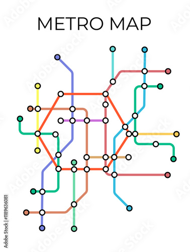 Metro stations and plan of subway with. Fictional metro map of underground. Layout of public passenger transport. Vector