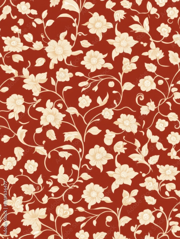 Exquisite Traditional Thai Red and Gold Seamless Pattern with Floral and Paisley Motifs for Backgrounds and Textiles Exquisite Traditional Thai Red and Gold Seamless Pattern with Floral and Paisley Motifs for Backgrounds and Textiles