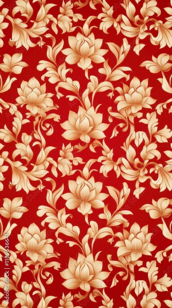 Enchanting Thai Lotus-Inspired Red and Gold Seamless Pattern for Cultural Decor Enchanting Thai Lotus-Inspired Red and Gold Seamless Pattern for Cultural Decor