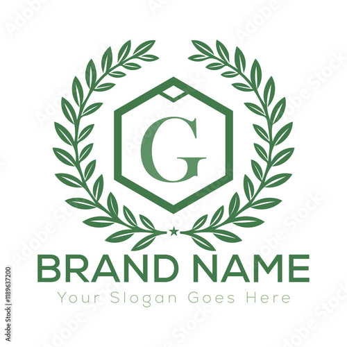 Luxury Laurel Wreath Letter Logo Design with Hexagon Frame for Zesty Branding
 photo