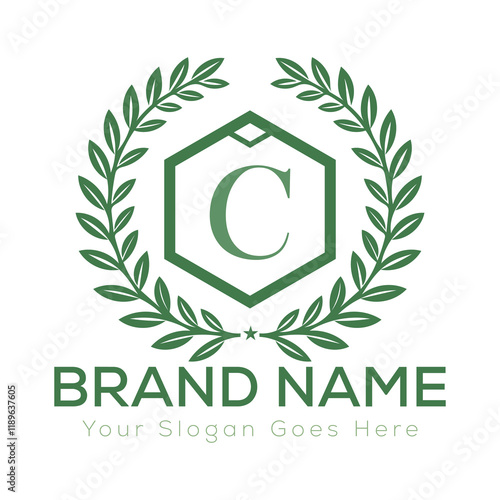 Luxury Laurel Wreath Letter Logo Design with Hexagon Frame for Zesty Branding
 photo