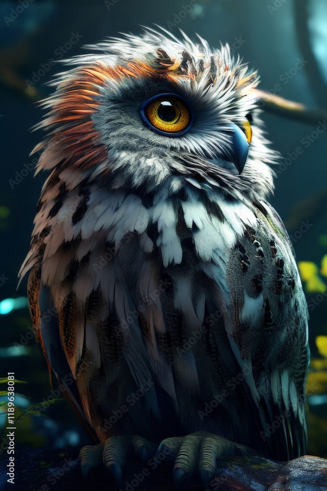 Fototapeta premium 3d illustration of a beautiful fantasy owl with dark background