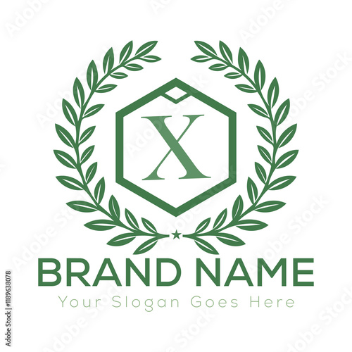 Luxury Laurel Wreath Letter Logo Design with Hexagon Frame for Zesty Branding
 photo