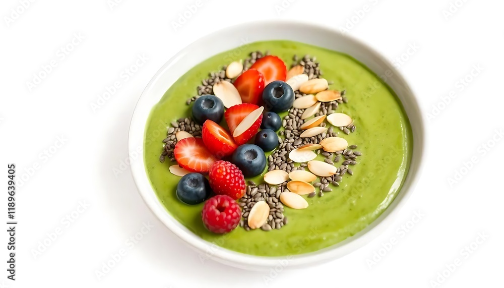 Vibrant Green Smoothie Bowl with Berries and Almonds: A Healthy and Appetising Delight Vibrant Green Smoothie Bowl with Berries and Almonds: A Healthy and Appetising Delight