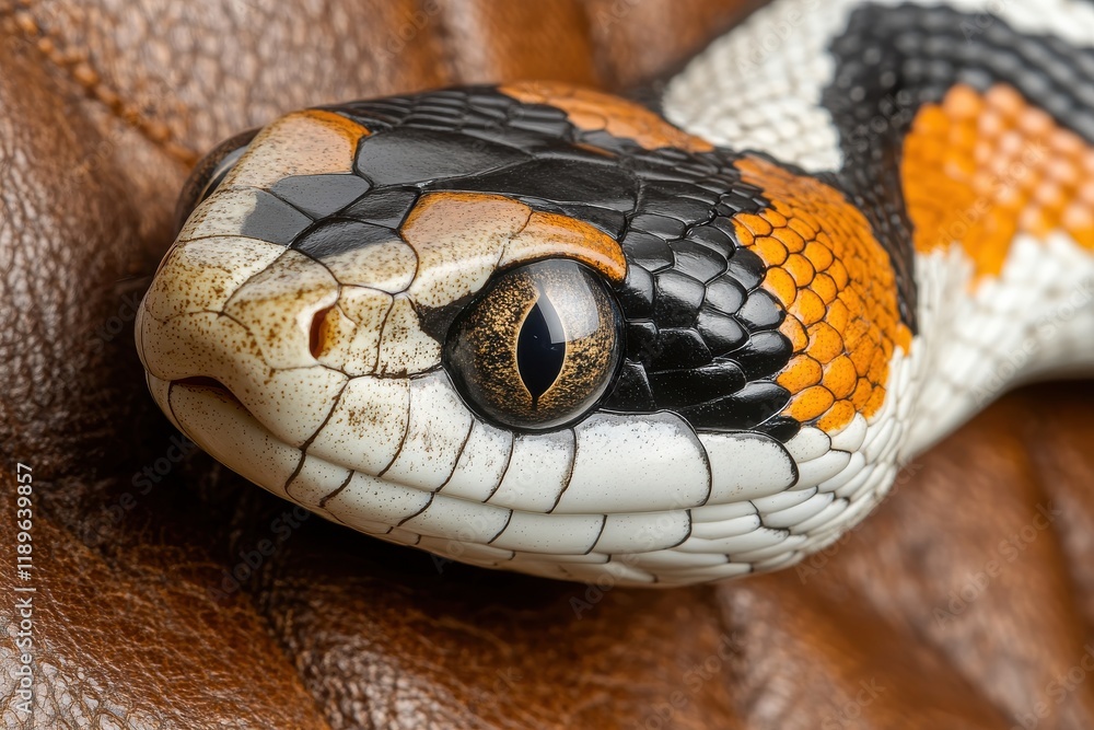 Obraz premium Close-up of a colorful snake's head, intricate scales and eye detail visible.
