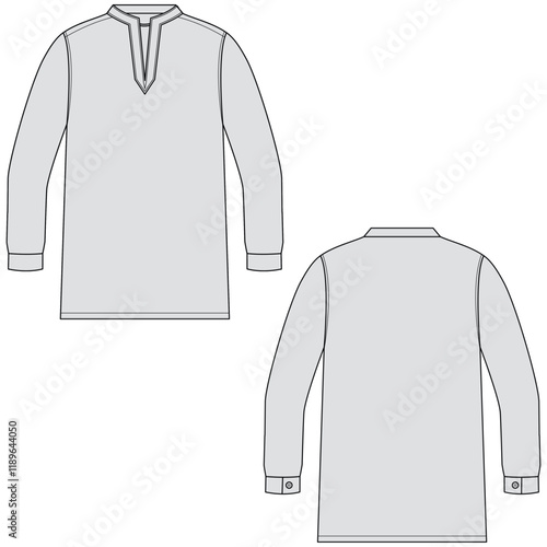 thawb muslim wear split neck line vector illustration. Middle East Arab Muslim Men	
