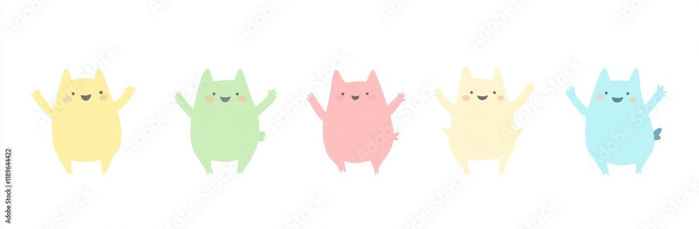 Happy Halloween. This collection includes huge, vibrant monster silhouettes. They are cute kawaii cartoon characters designed to be both scary and funny, shown as baby monsters. Each character has Happy Halloween. This collection includes huge, vibrant monster silhouettes. They are cute kawaii cartoon characters designed to be both scary and funny, shown as baby monsters. Each character has