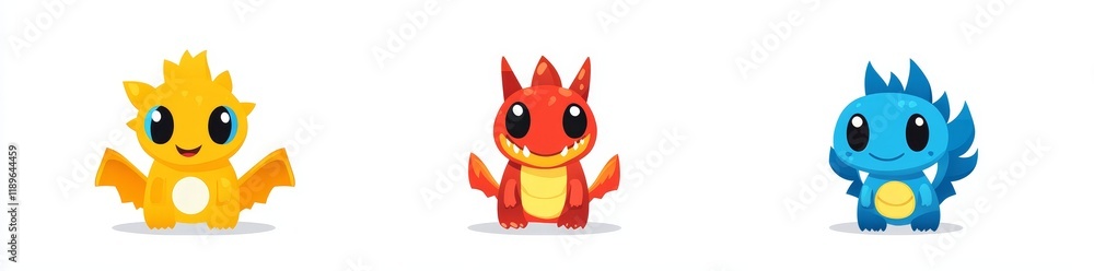 Fototapeta premium Cartoon monsters with a cute appearance, designed in a flat style and brought to life with modern illustration techniques