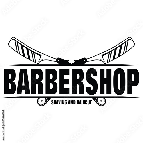 Barbershop logo shaving and haircut. Logo with crossed Shaving Knife. Elements for logo, label, emblem, sign, badge.