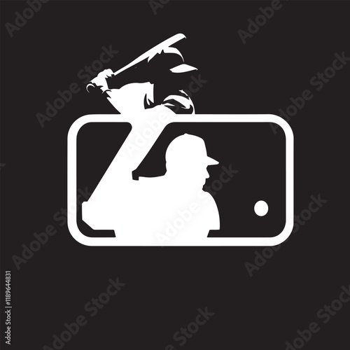 A minimalist vector graphic of a baseball player in a dynamic pose  black and white design