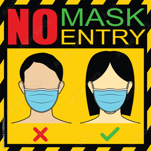 No entry without face vector illustration. No entry without face mask sign.