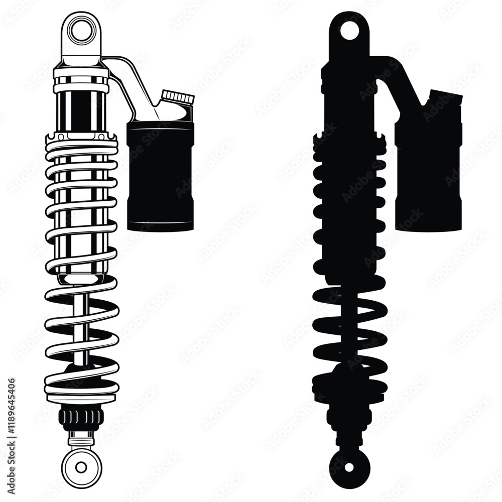 illustration of motorcycle suspension springs. Shockbreaker Subtank vector illustration. Suspension springs silhouettes