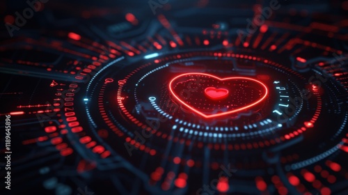 Wallpaper Mural glowing red heart symbol surrounded by digital circuitry and glowing lines, representing love and technology in futuristic design Torontodigital.ca