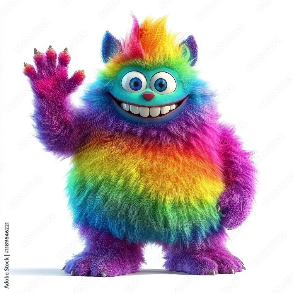 A playful 3D rainbow monster plush with a goofy grin - ready in stock A playful 3D rainbow monster plush with a goofy grin - ready in stock