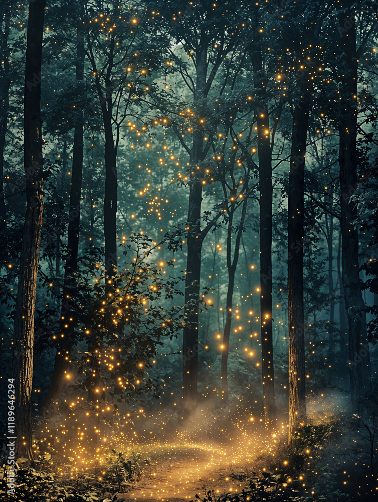 Enchanted Forest of Fireflies. Generative AI Enchanted Forest of Fireflies. Generative AI