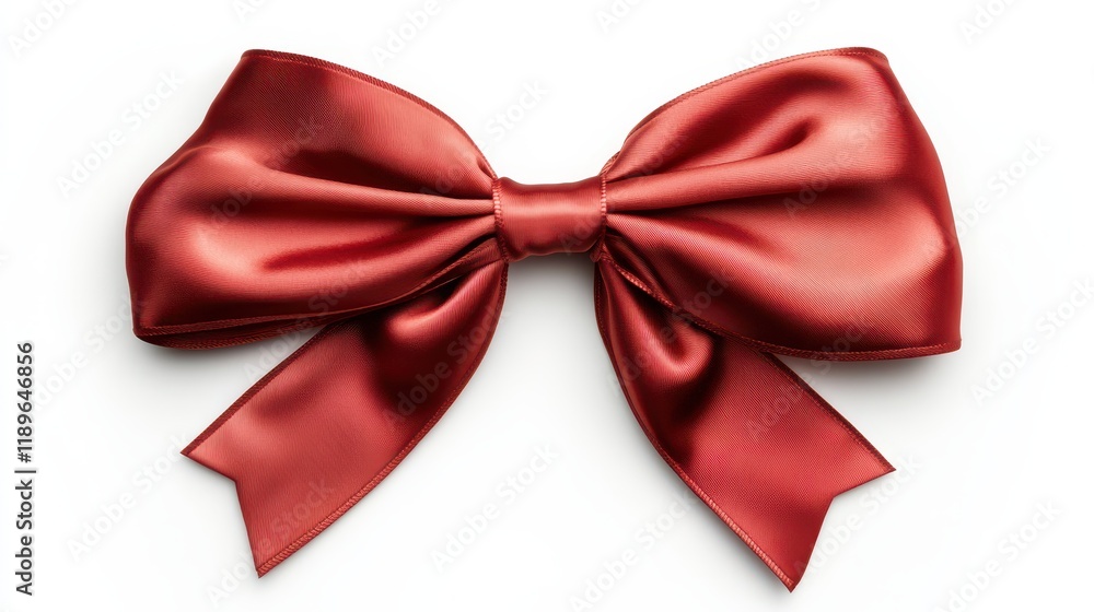 Red satin ribbon with bow isolated on white, top view Red satin ribbon with bow isolated on white, top view