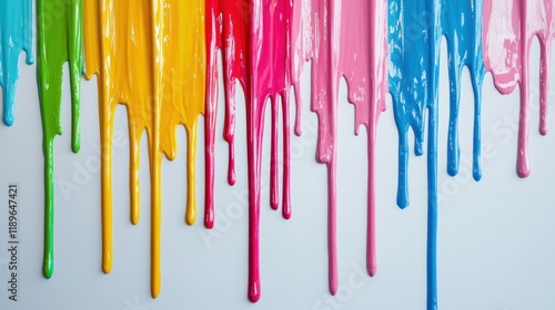 Colorful paint dripping down a white background.
