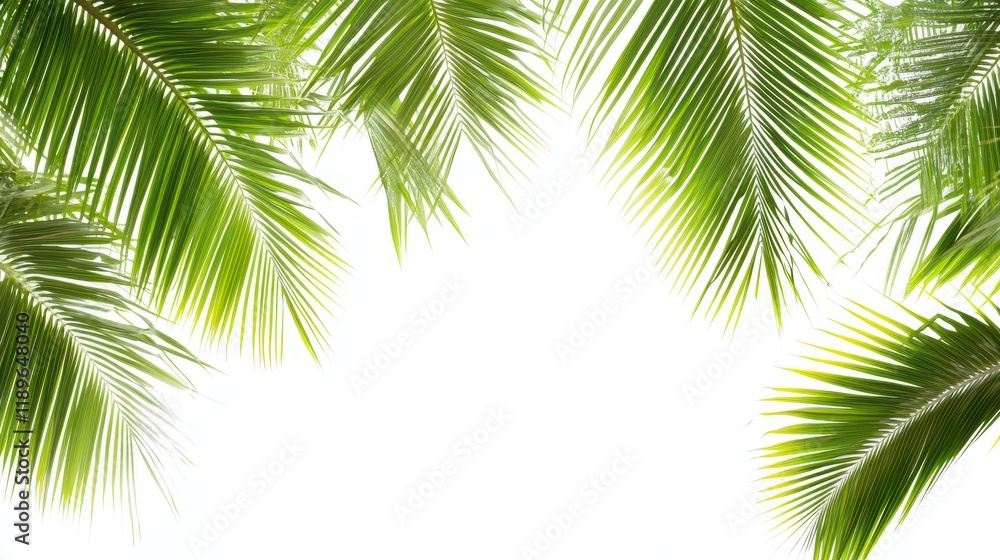 Naklejka premium Green coconut palm leaves isolated on white, set