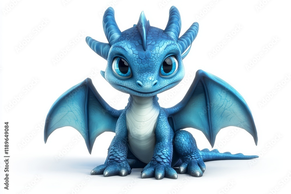 A baby dragon featuring colorful scales, wings, and a lengthy tail, exuding strength and a touch of mystery, rendered in 3D on a transparent backdrop A baby dragon featuring colorful scales, wings, and a lengthy tail, exuding strength and a touch of mystery, rendered in 3D on a transparent backdrop