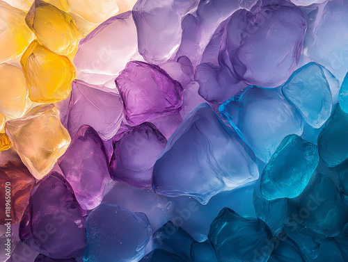 A colorful mosaic of ice cubes with a blue and purple background photo