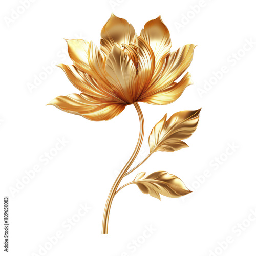 Golden metallic chrysanthemum isolated on a transparent background.
