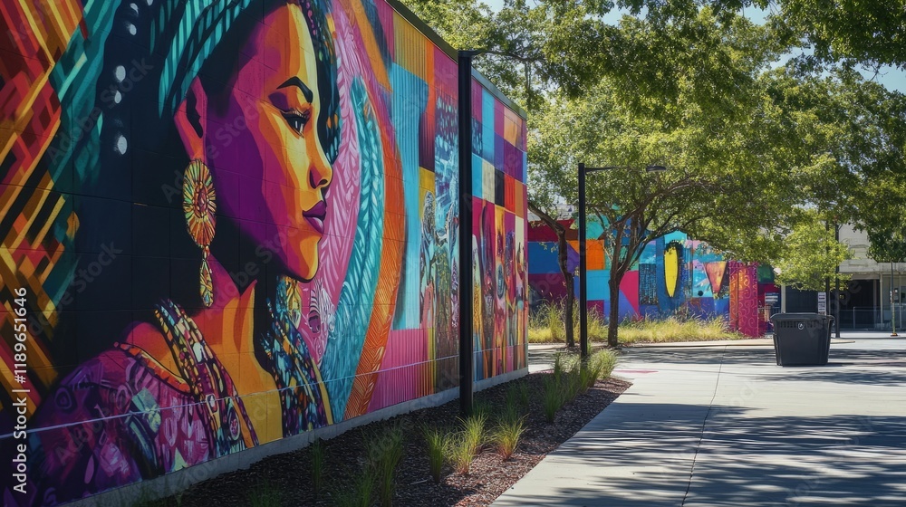 Obraz premium A colorful street mural celebrating womena??s achievements, showcasing vibrant art and positive messages in an urban setting.