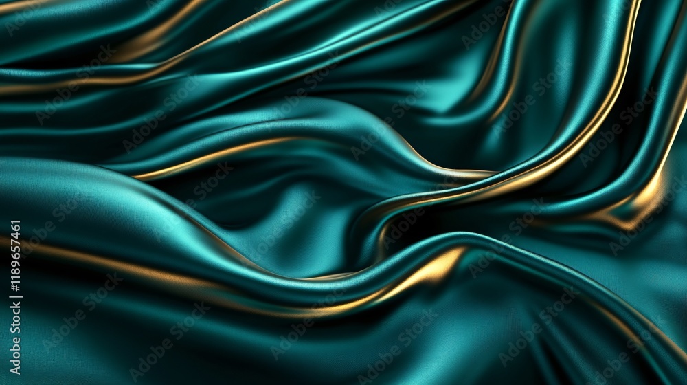 Obraz premium Luxurious Teal and Gold Silk Drape Fabric Texture