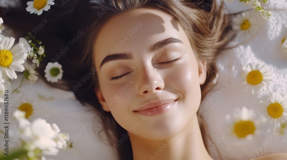 Spa therapy. Beautiful young woman lying on table during massage in salon, closeup