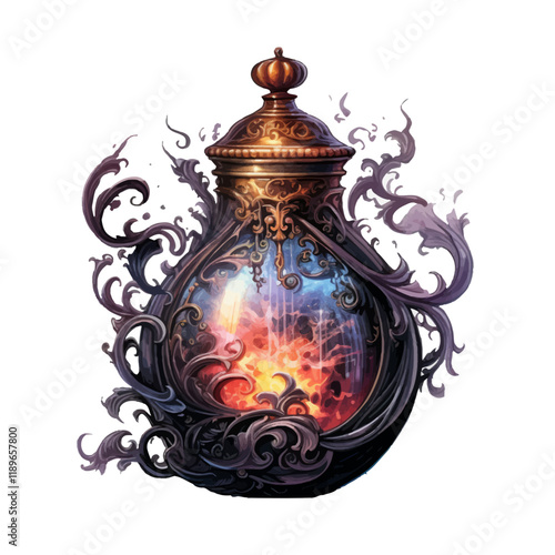 burning lantern in the fireplace