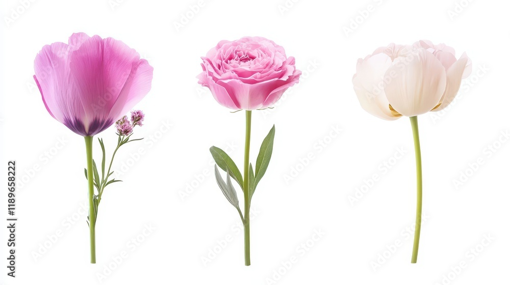 Different beautiful flowers isolated on white, set Different beautiful flowers isolated on white, set