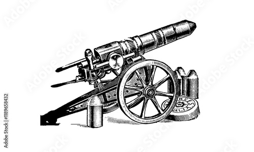 Canon Engraving Style Vector Illustration on White Background 
