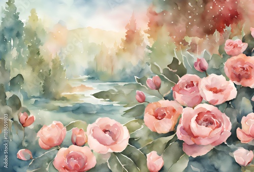 Dreamy Roses: Nature's Watercolor Landscape photo