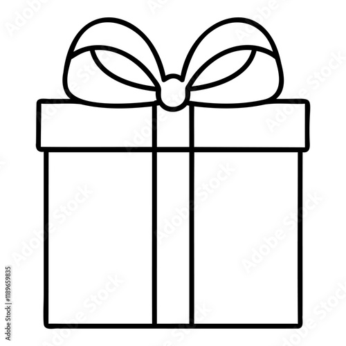 Gift box with ribbon black and white line icon isolated on transparent background. Vector illustration