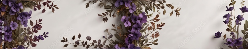 a wreath made from dried violet leaves and stems, autumn foliage, plant specimens a wreath made from dried violet leaves and stems, autumn foliage, plant specimens