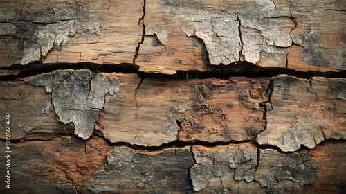 Distressed Wooden Surface with Dark Browns, Grays, and Blackened Edges, Cracks, Chips, and Rough Grain Patterns for Hard Rustic Feel