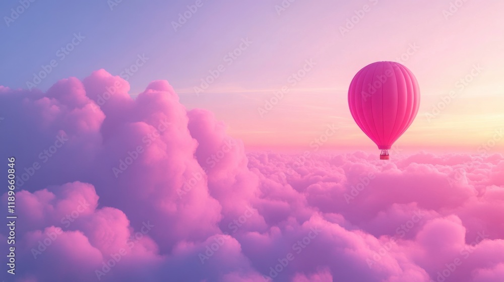 Hot Air Balloon in Twilight Sky with Pastel Clouds Hot Air Balloon in Twilight Sky with Pastel Clouds