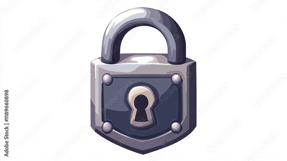 A stylized cartoon padlock icon with a thick metallic body and a bold keyhole drawn in a digital illustration style
A stylized cartoon padlock icon with a thick metallic body and a bold keyhole drawn in a digital illustration style