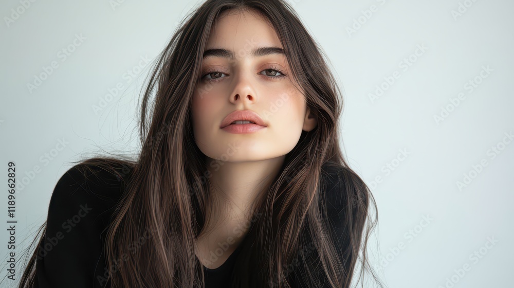 Portrait of young beautiful woman with perfect smooth skin isolated over white background. Tenderness and sensuality. Concept of natural beauty, plastic surgery, cosmetology, cosmetics, skin care Portrait of young beautiful woman with perfect smooth skin isolated over white background. Tenderness and sensuality. Concept of natural beauty, plastic surgery, cosmetology, cosmetics, skin care