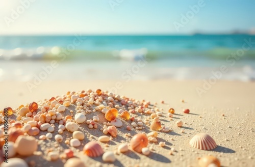 In the summer the beach sand dune and shell fragments create a picturesque landscape with ample copy space for images photo