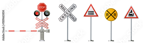 Railway signs set isolated on white background. Vector Railway illustration.